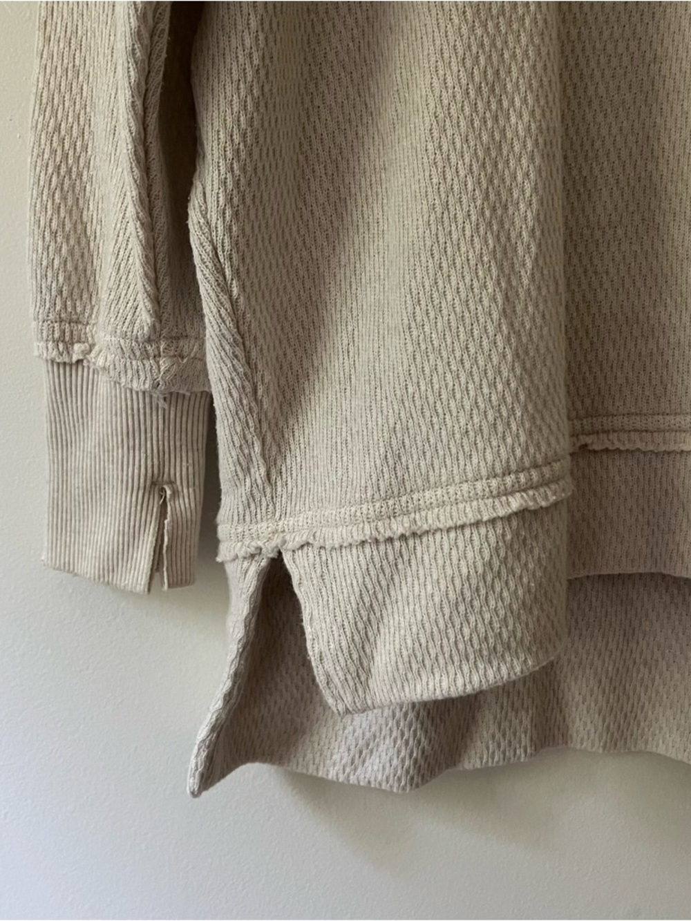 Aerie Slouchy Oversized Waffle Knit Shirt Beige Mock Neck View 2